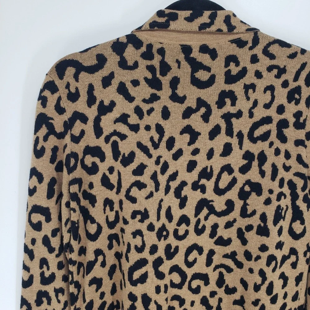 J Crew Leopard Print Sophie Sweater Blazer Women XXS Tan Open Front Merino Wool